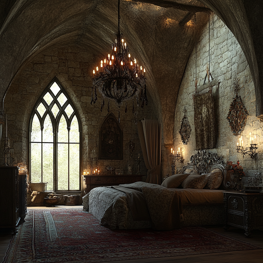 A Cozy Stone Gothic Cottage Lit by Candlelight