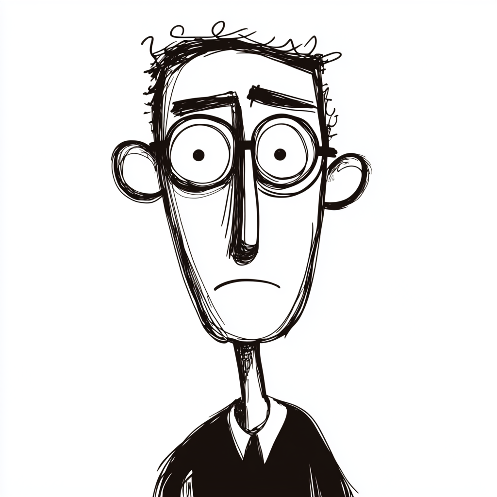 A Crazy Professor Portrait in Simple, Whimsical Style