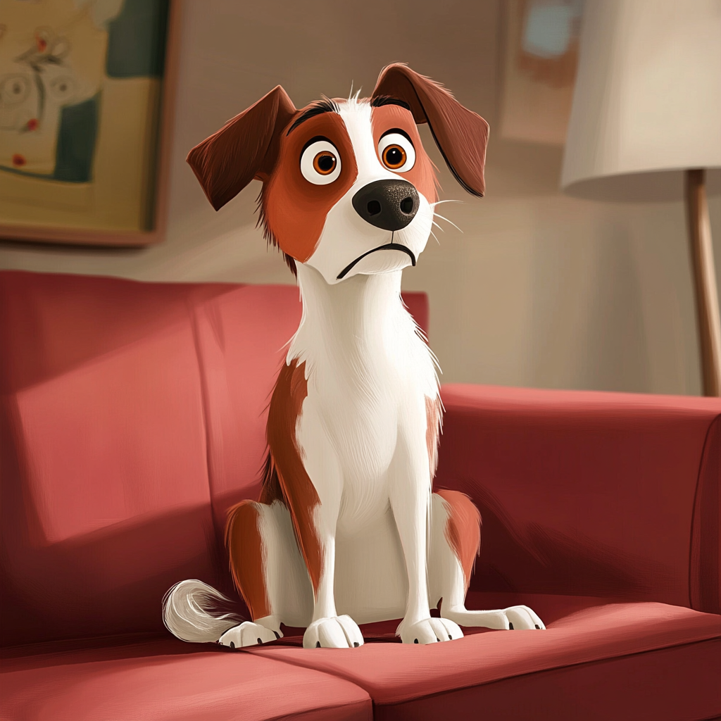 A Curious Pixar Dog on the Couch