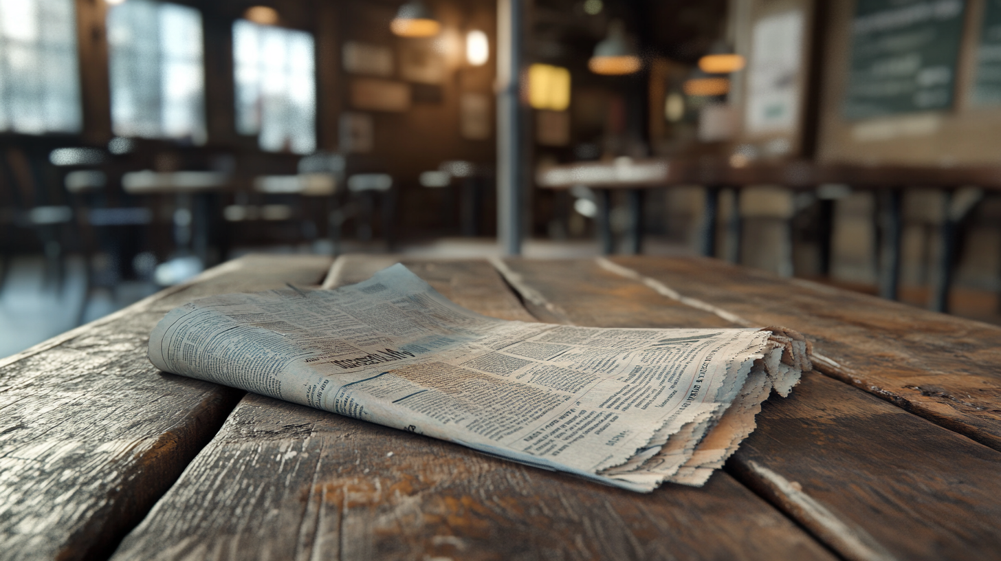 A Current Newspaper on a Wooden Table