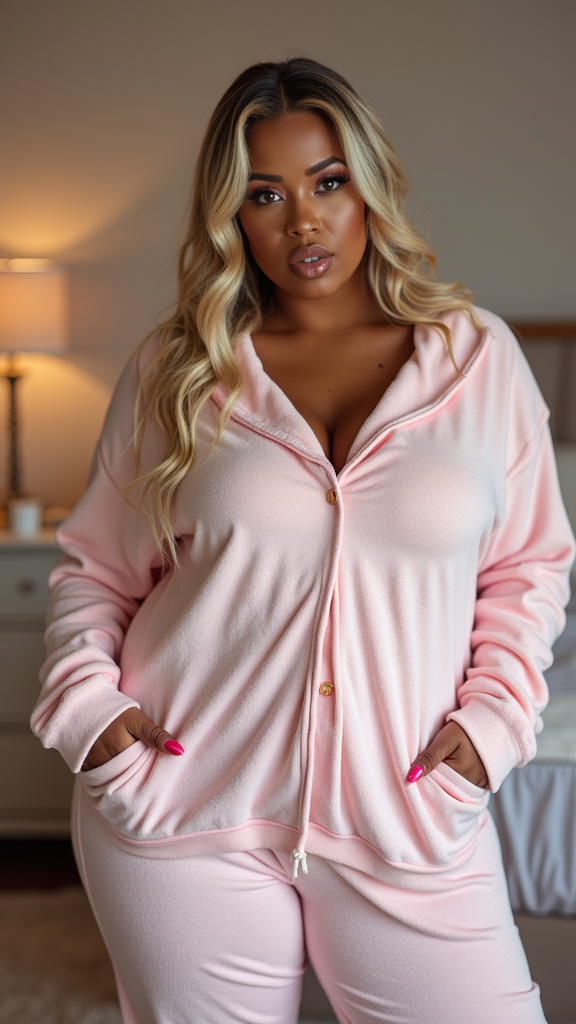 A Curvy Lady in Sexy Onesie with Glossy Lips