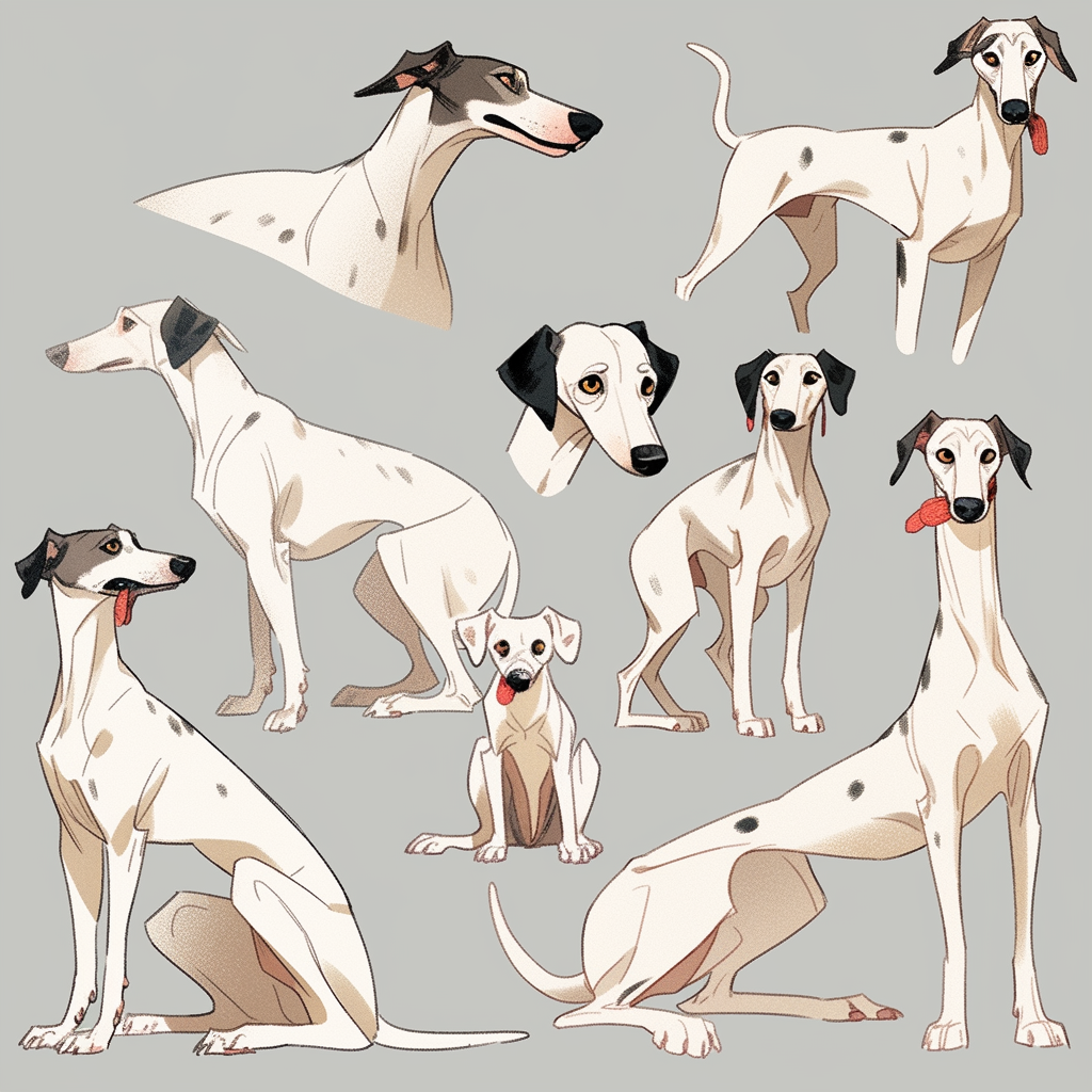 A Cute, Dumb, Happy Whippet Dog Character