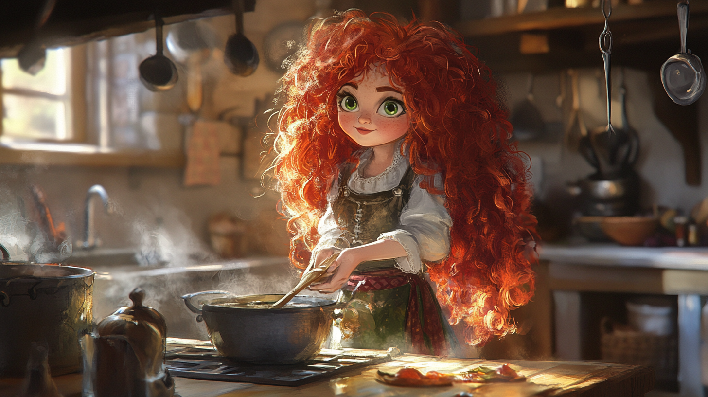 A Cute Barbarian Halfling Cooks in Medieval Kitchen