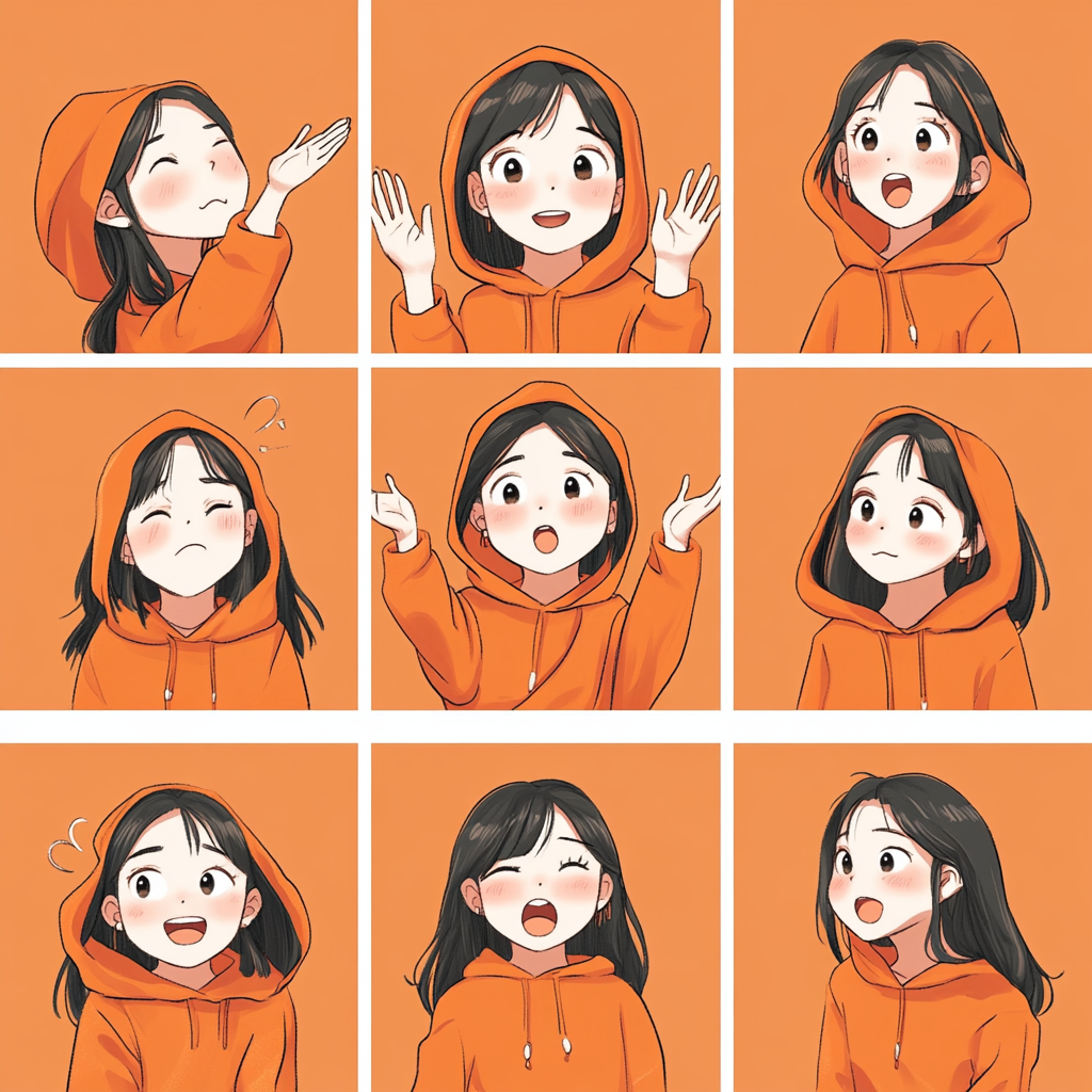 A Cute Chinese Girl Expresses Emotions Playfully