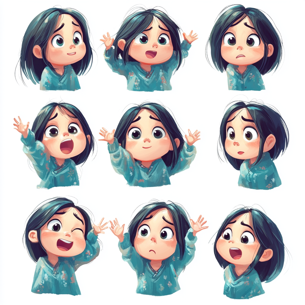 A Cute Chinese Girl in Playful Expressions