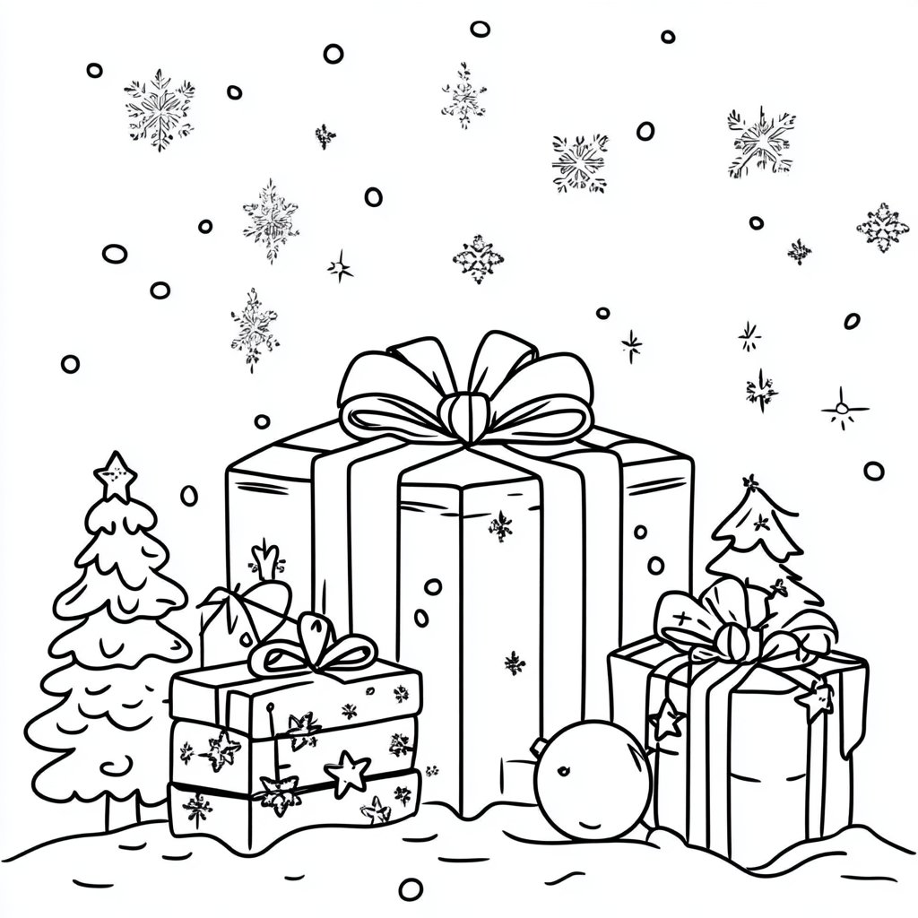 A Cute Christmas Present Coloring Page for Kids