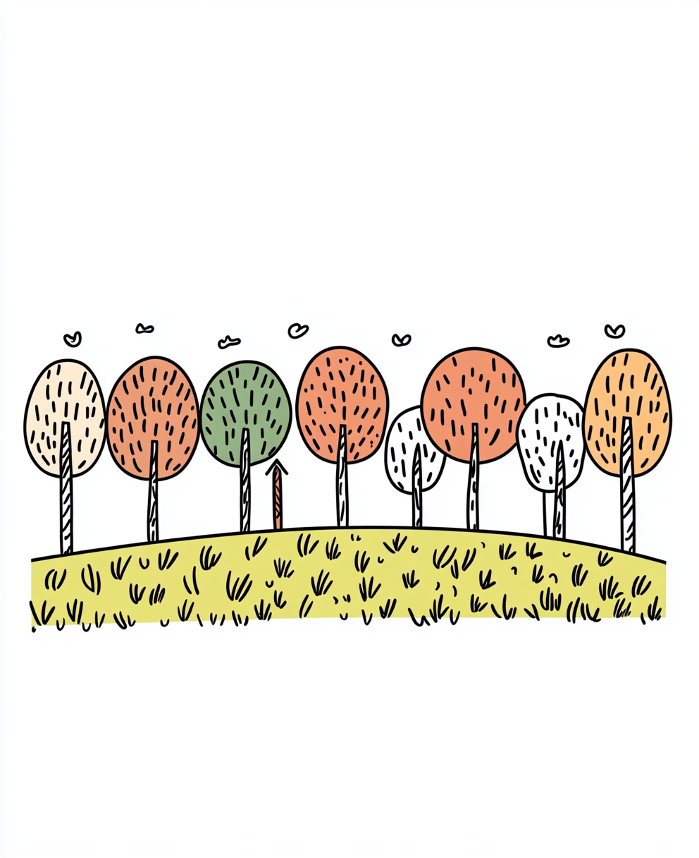 A Cute Farm with Trees Coloring Page