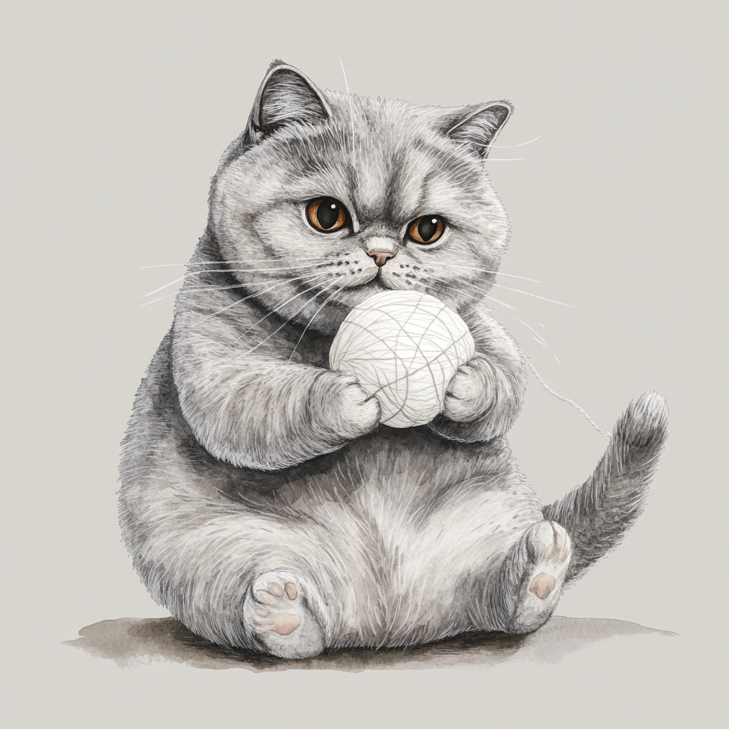 A Cute Fat Gray British Cat Playing Joyfully