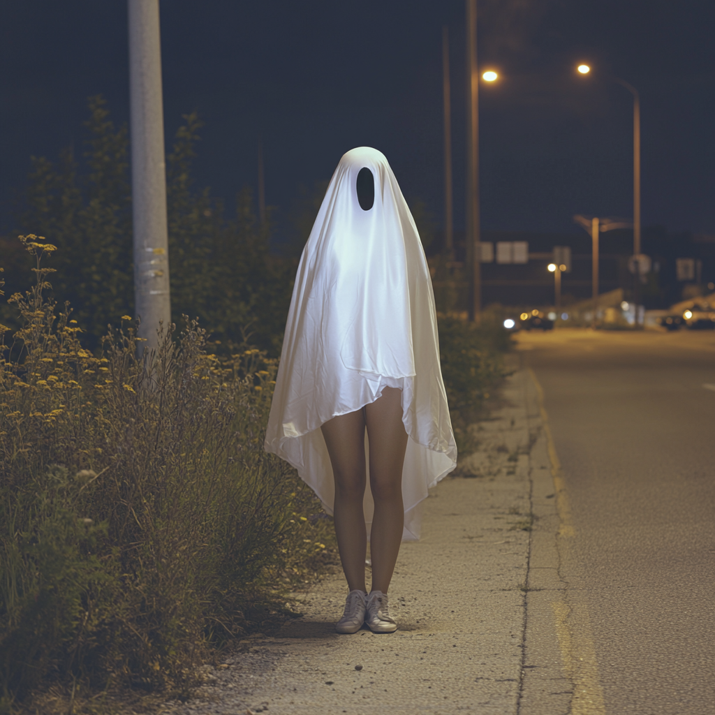 A Cute Ghost Woman on Halloween Night