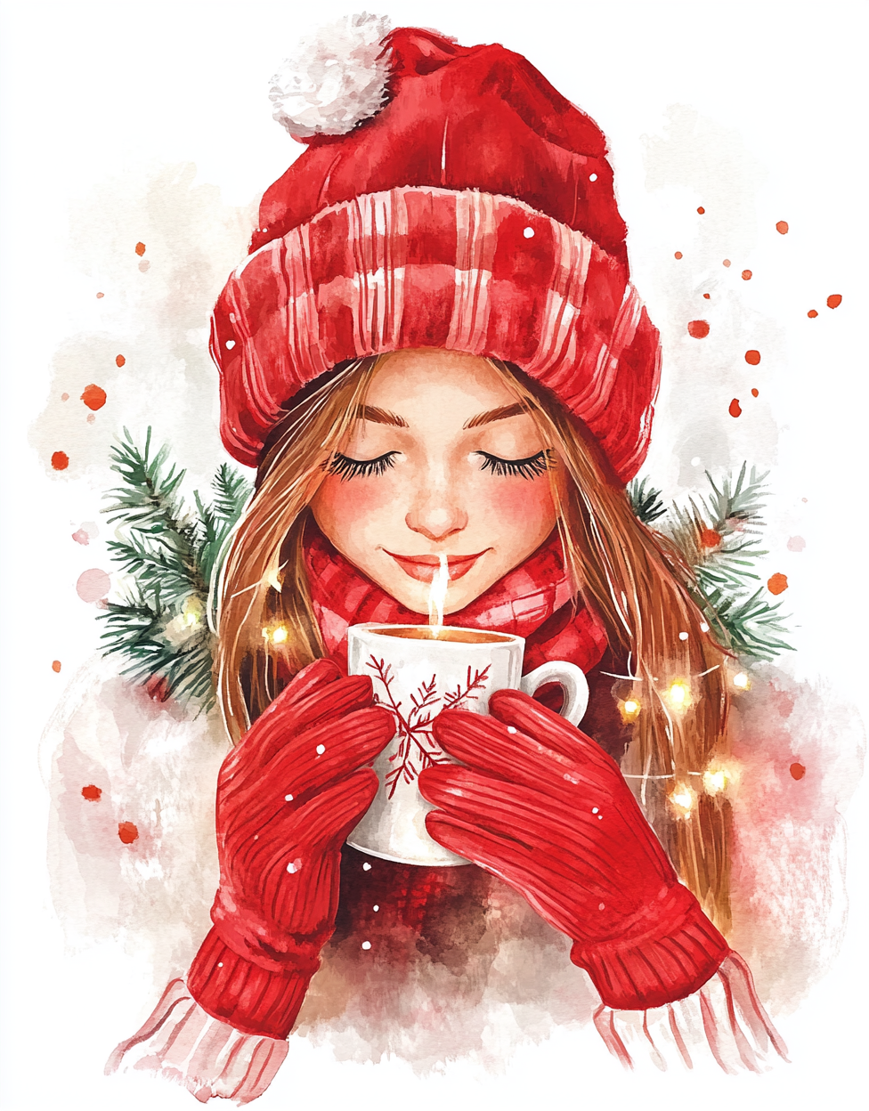 A Cute Girl in Red Hat, Christmas Theme