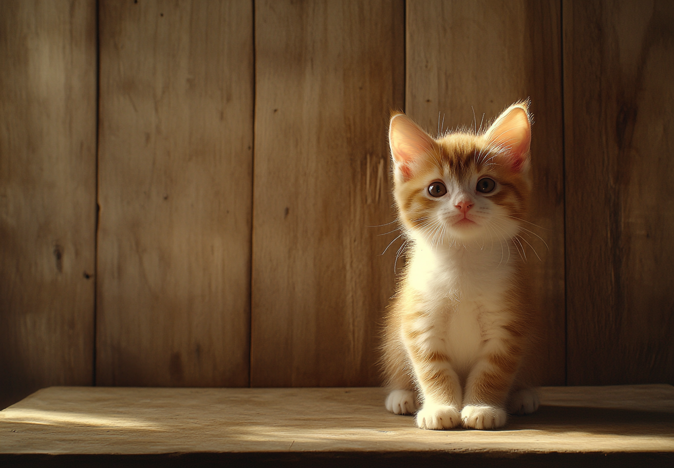 A Cute Kitten Sitting on a Table