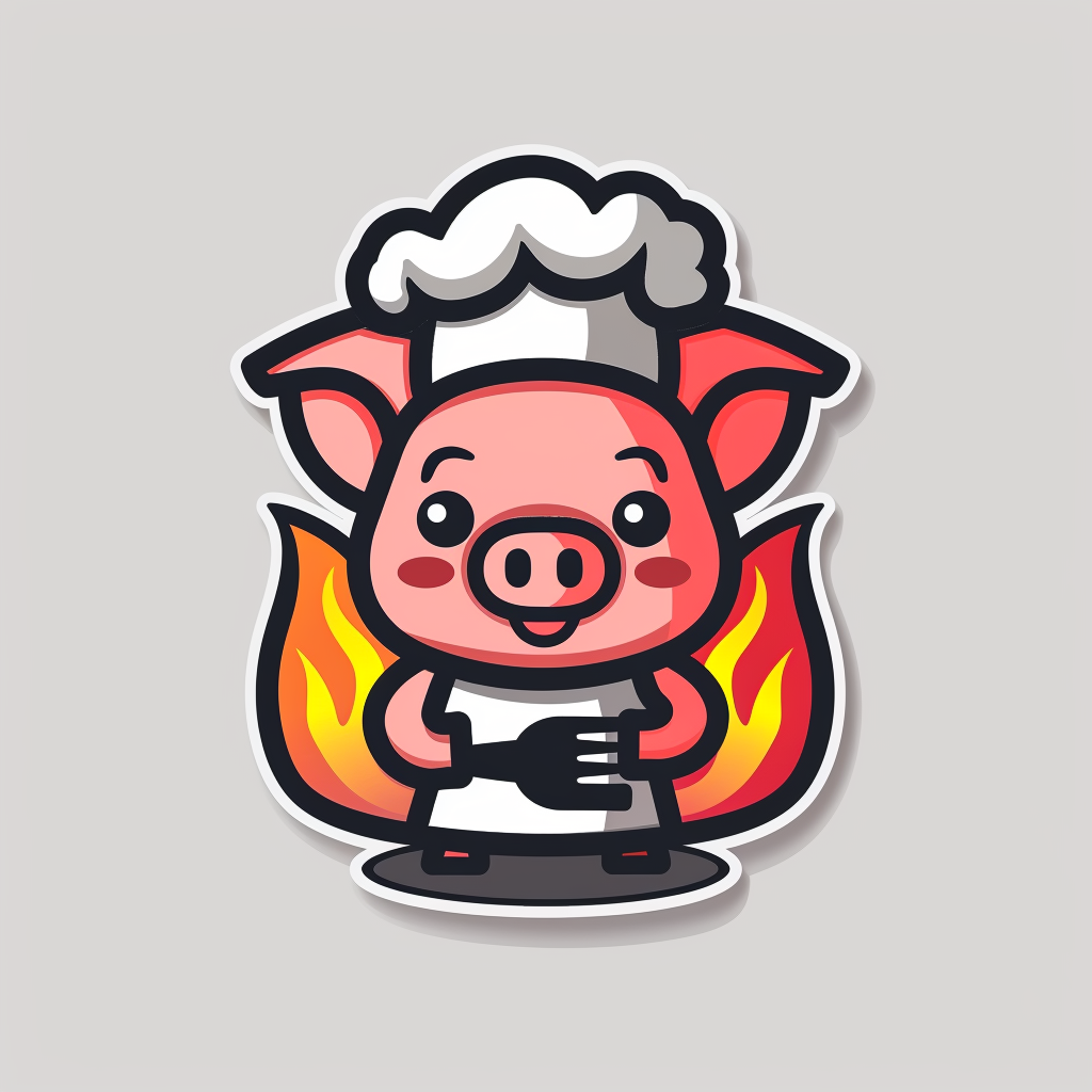 A Cute Pig Chef Logo with Fiery Colors