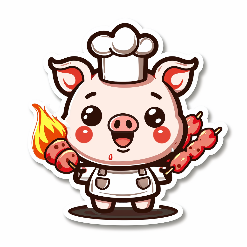 A Cute Pig Chef with Pork Satay Sticker