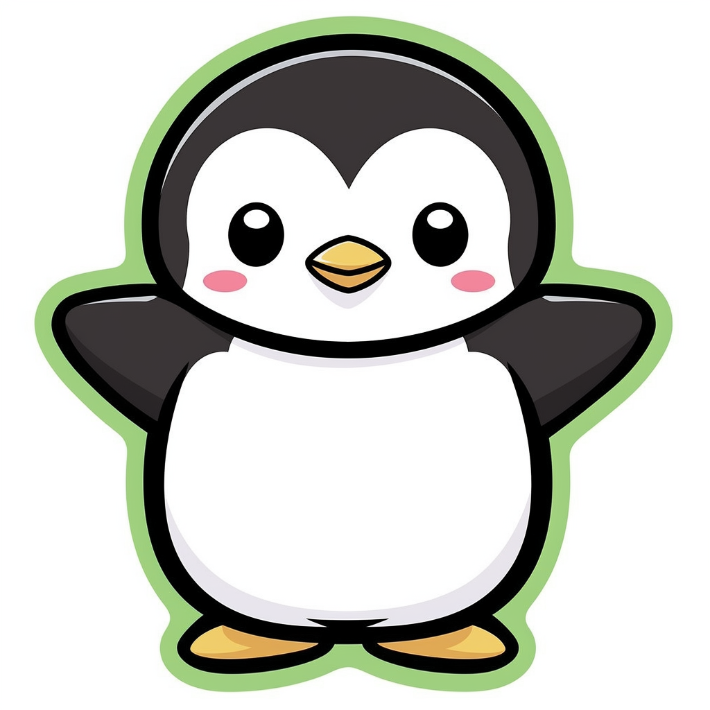 A Cute Smiling Penguin Sticker in Green