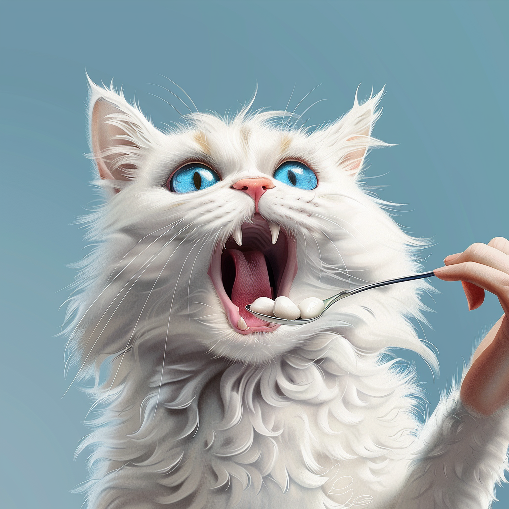 A Cute White Persian Cat Eating Food.