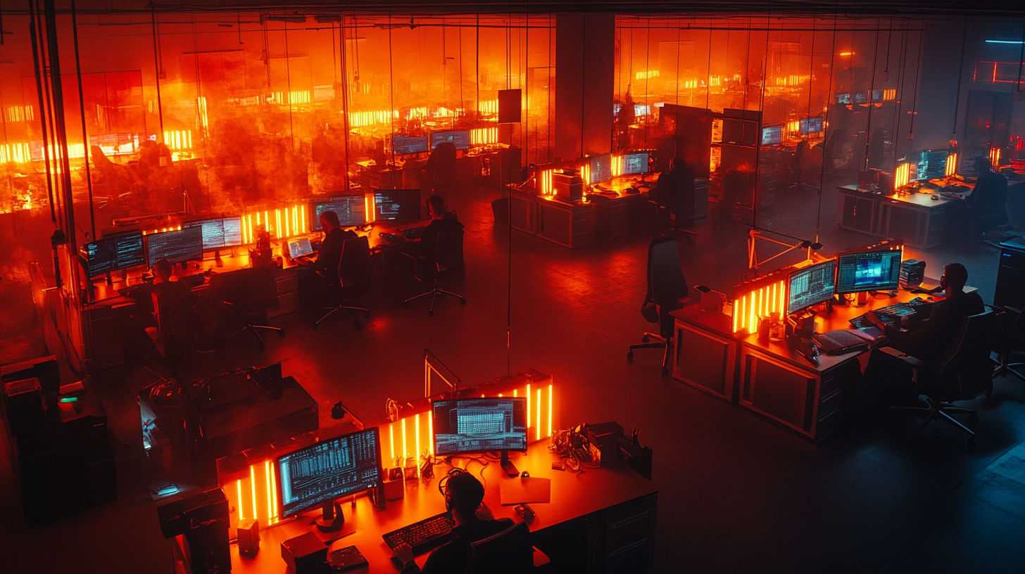 A Cyber Punk Office with Glowing Monitors