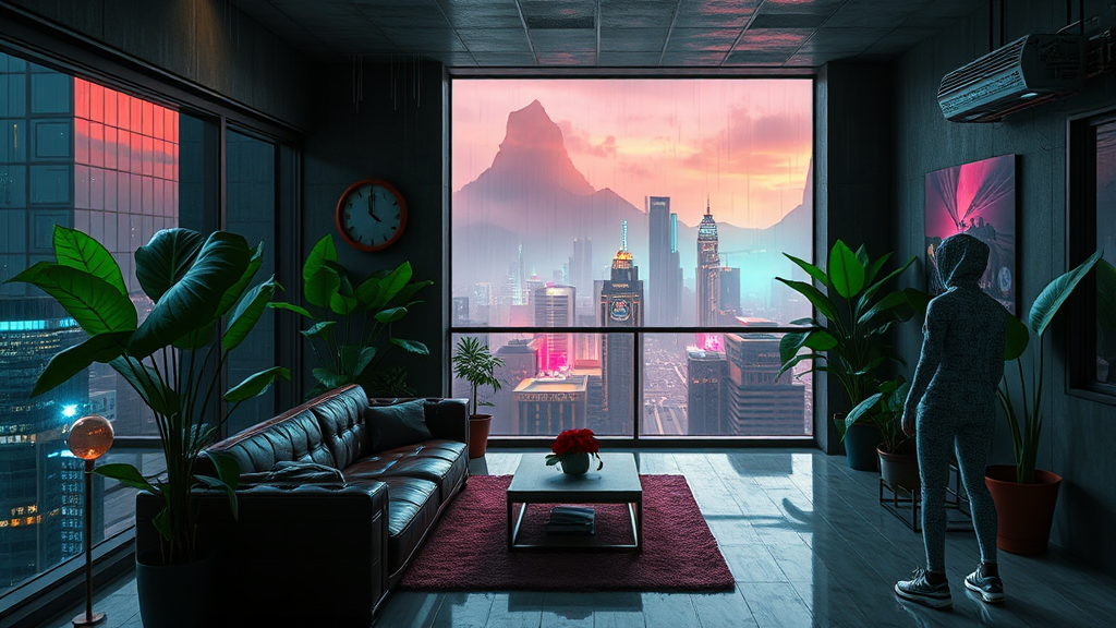 A Cyberpunk Balcony in the Future City