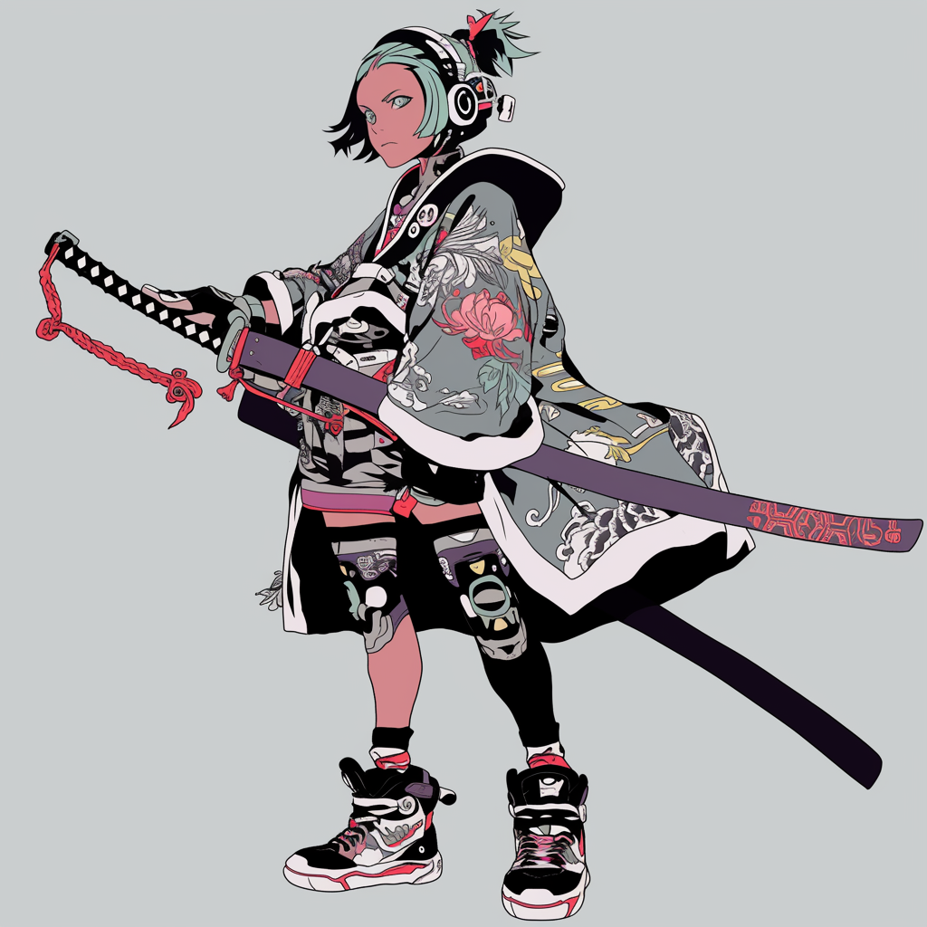 A Cyberpunk Samurai Girl in Modern Fashion