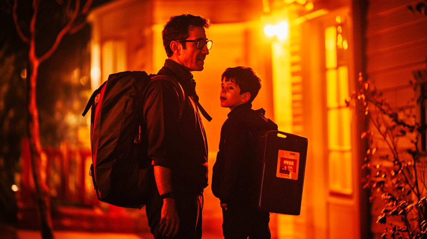 A Dad and Son in Vampire Costumes