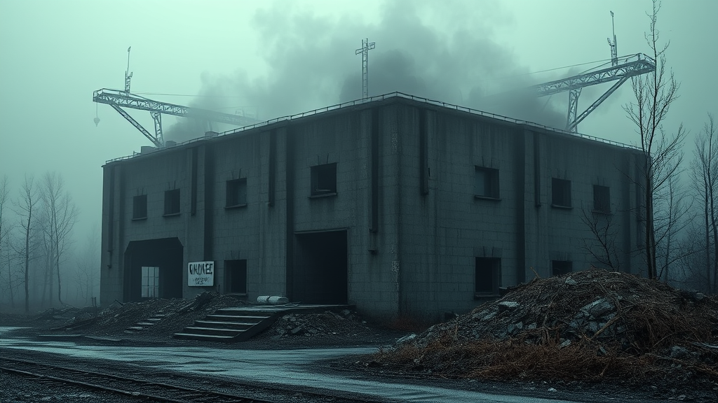 A Damaged WWII Bunker in Foggy Dystopian Setting