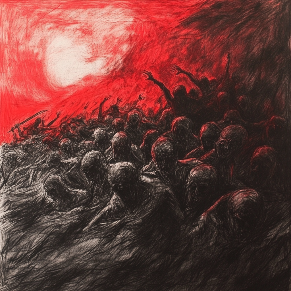 A Dark Drawing of Screaming People in Hell.