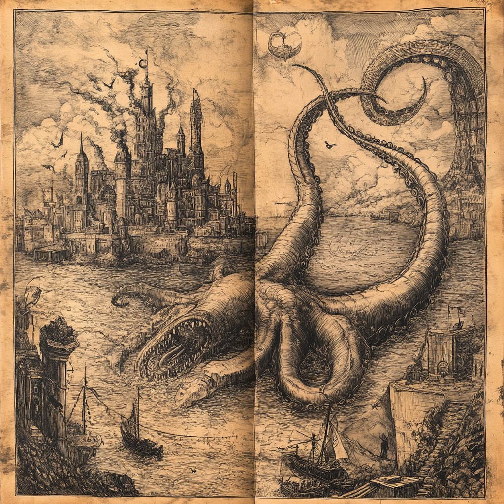 A Dark Fantasy Book Cover: Sea Monster Drawing