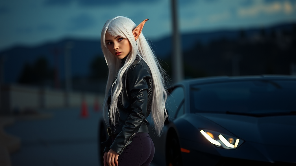 A Dark Night Elf Girl Near A Lamborghini