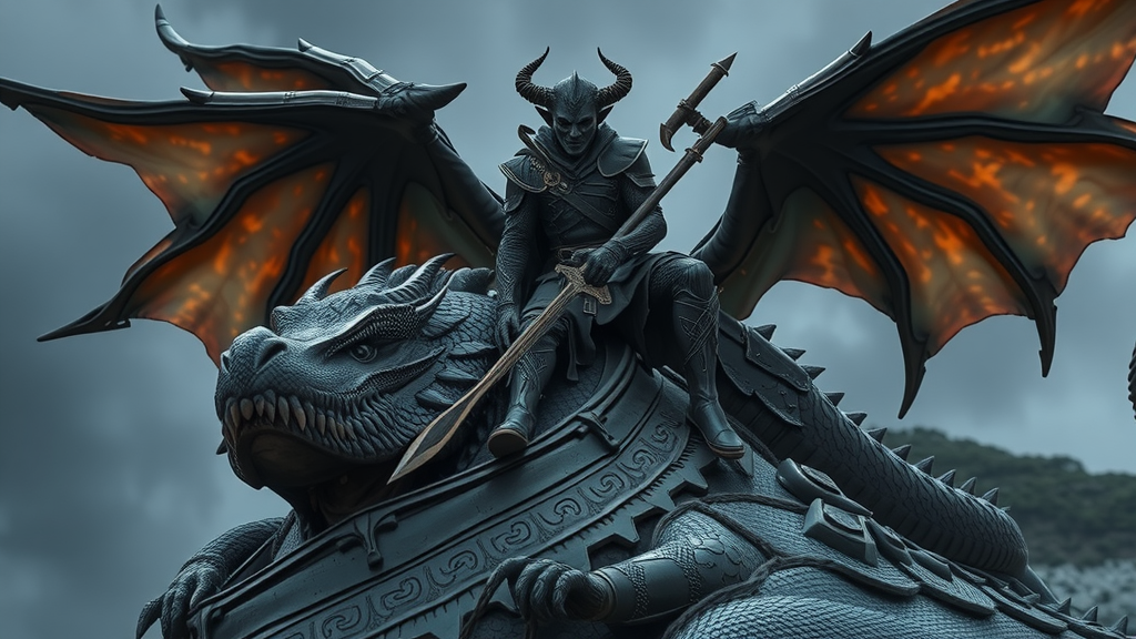 A Dark Warrior Riding on a Dragon