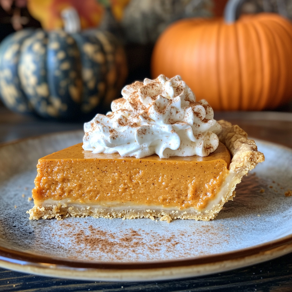 A Delicious Pumpkin Pie Slice with Whipped Cream