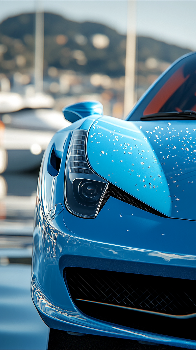 A Detailed Blue Ferrari 458 Spider at Marina