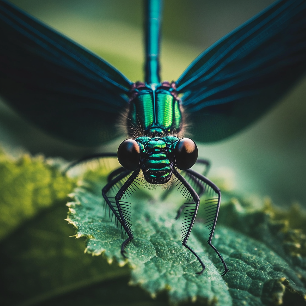 A Detailed Dragonfly Resting on a Green Leaf