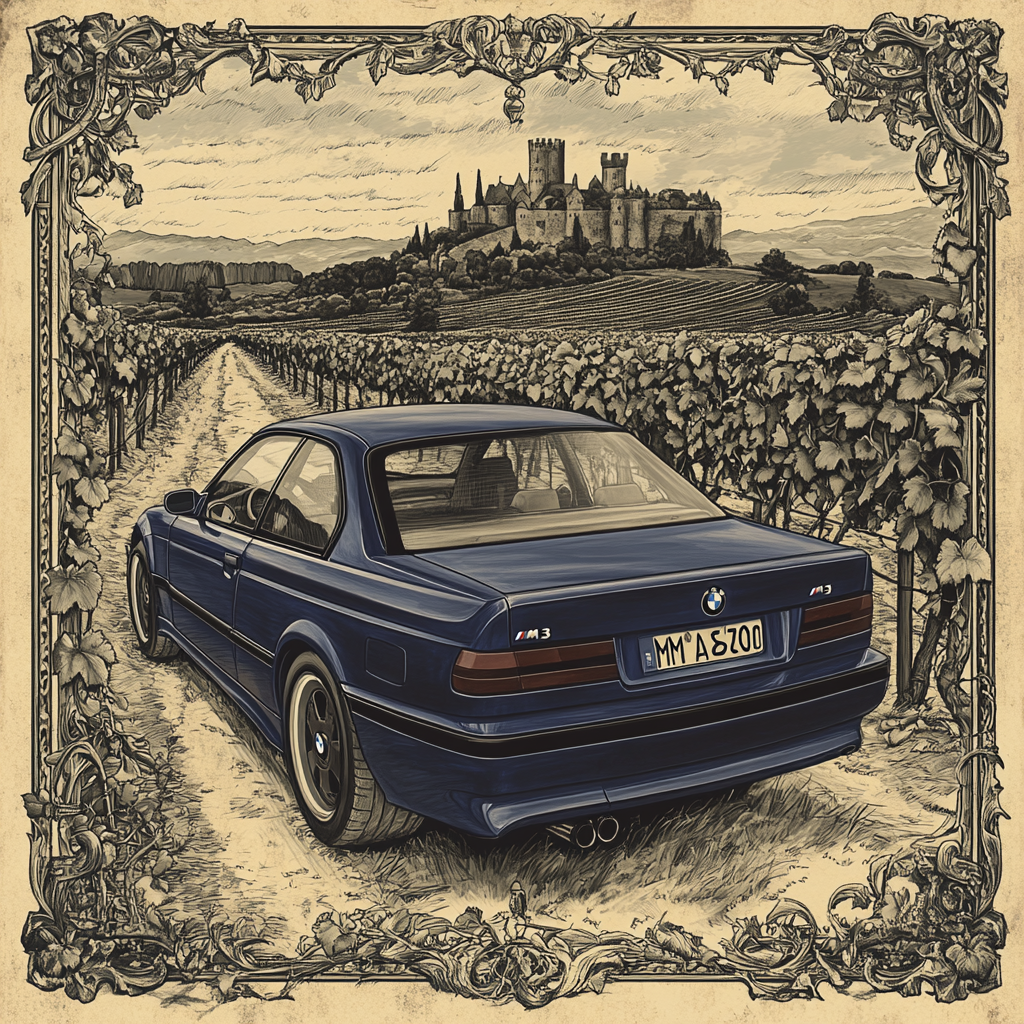 A Detailed Drawing of Classic Blue Car