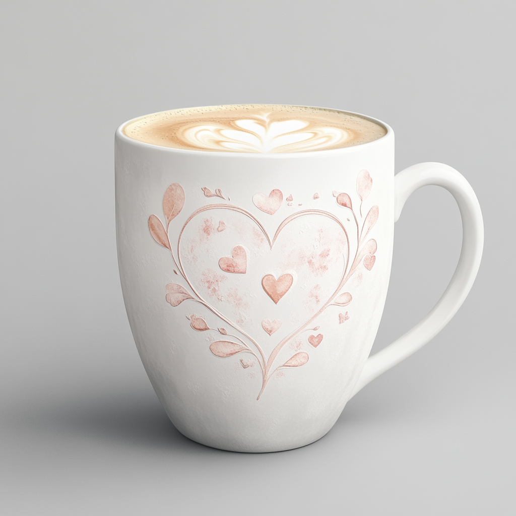 A Detailed Watercolor of Valentine's Mug with Coffee