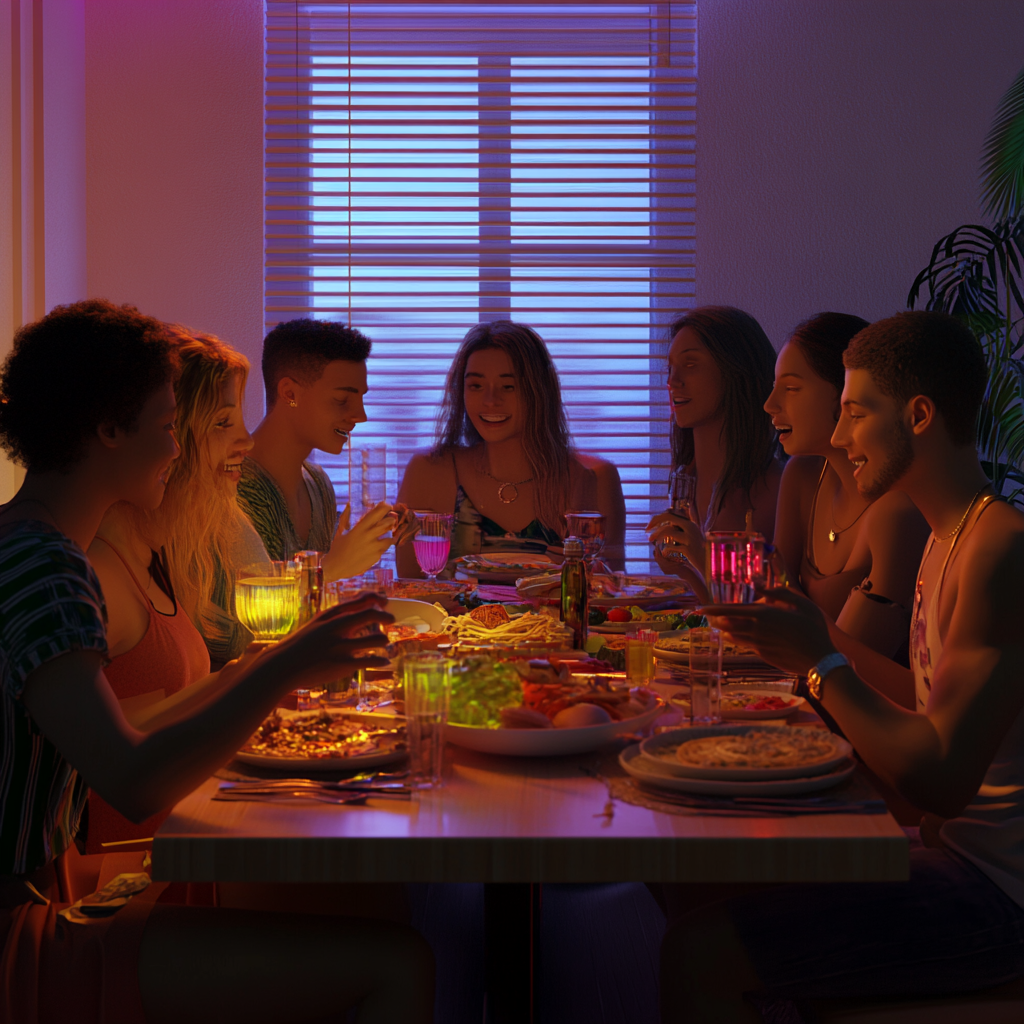 A Diverse Group of Millennials Enjoy Dinner Together