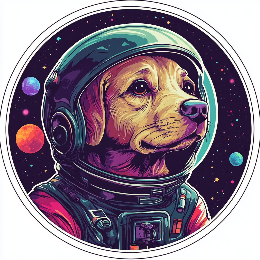 A Dog Astronaut Sticker in Space Journey