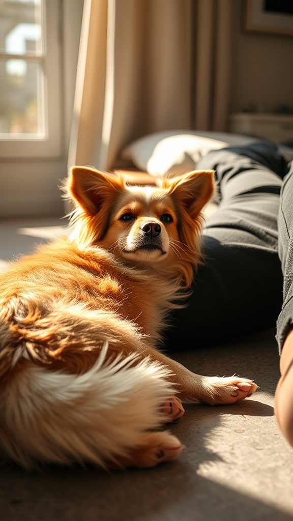 A Dog and Owner Relaxing in Sunbeam.