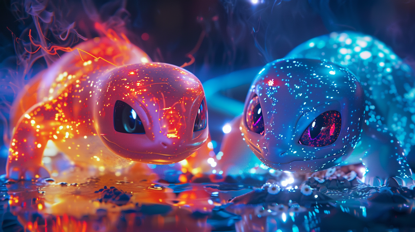 A Dreamy Neon Charmander and Bulbasaur in HD