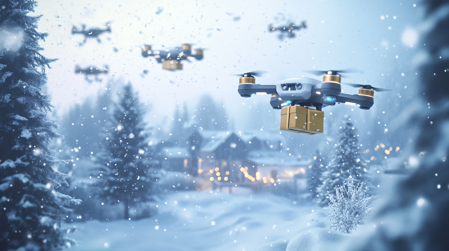 A Drone Delivering Gifts in a Winter Wonderland