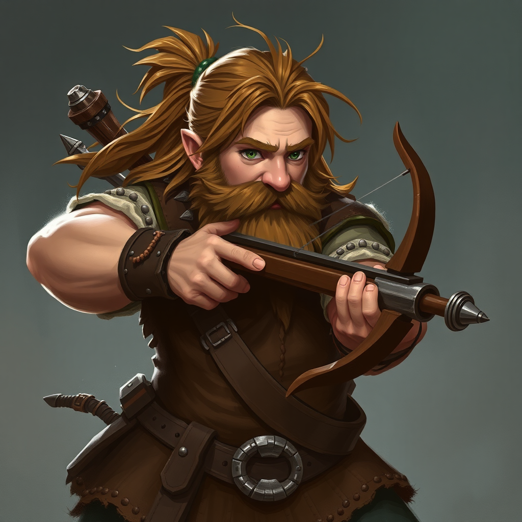 A Dwarf Fighter with Brown Hair and Crossbow