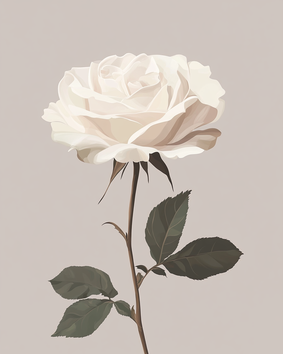 A Elegant White Rose on Muted Gray Background