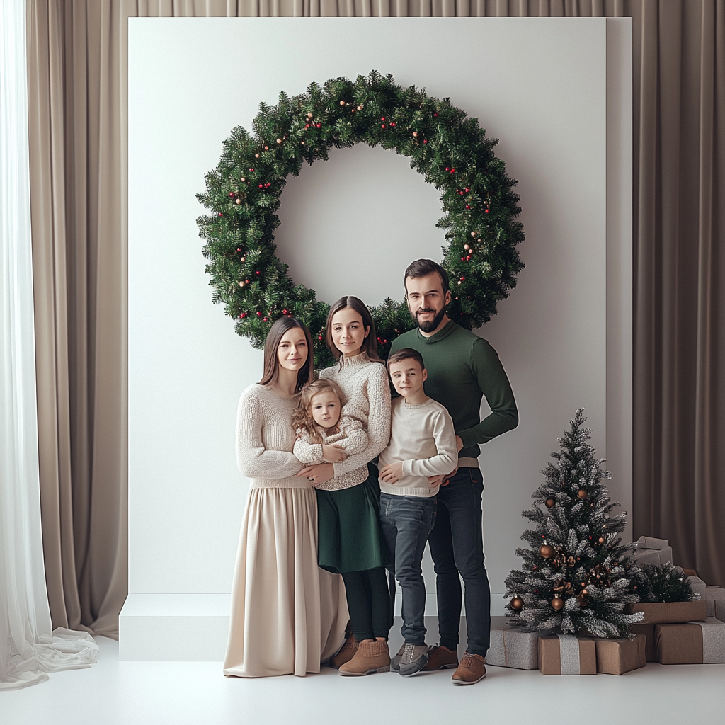 A Family's Christmas Picture in Minimalist Style