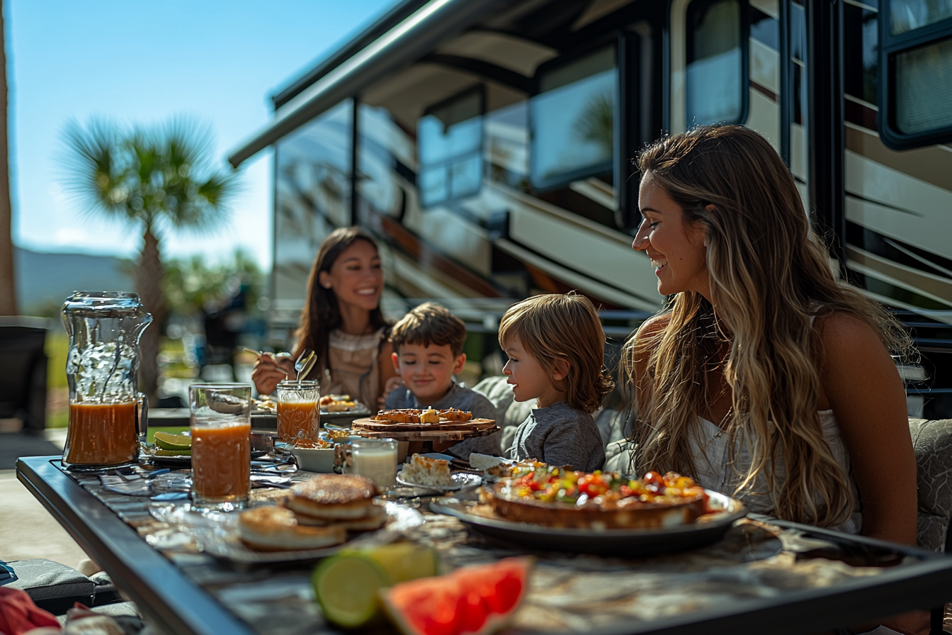 A Family Breakfast in Front of Camper RV