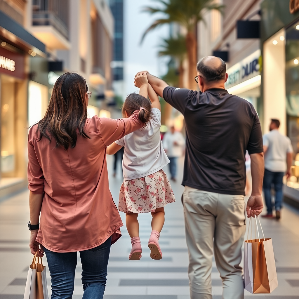 A Family in Dubai: Parents lifting daughter's hand.