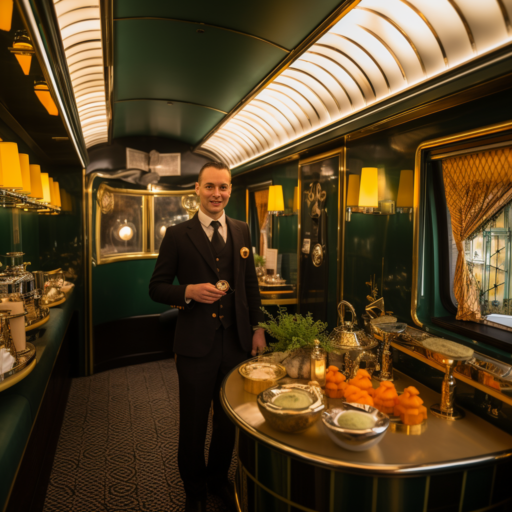 A Fancy Train Carriage with Art Deco Decor