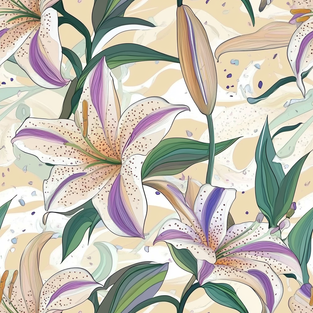 A Fancy Watercolor Lily and Leaf Pattern