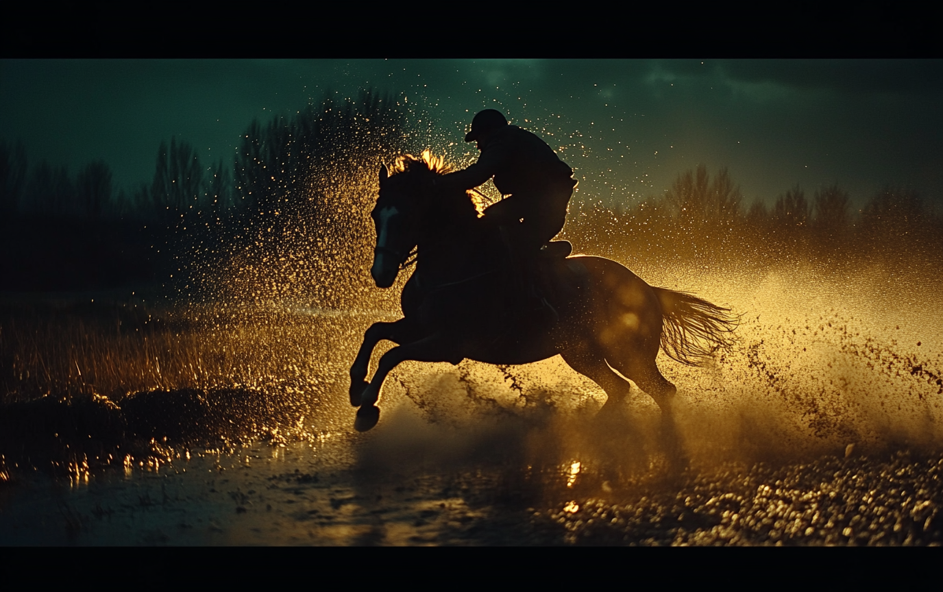 A Fast Horse Rider Racing at Night