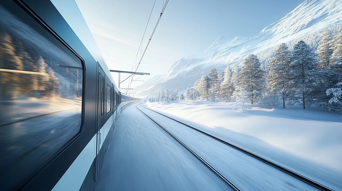 A Fast Train in Snowy Norway Landscape