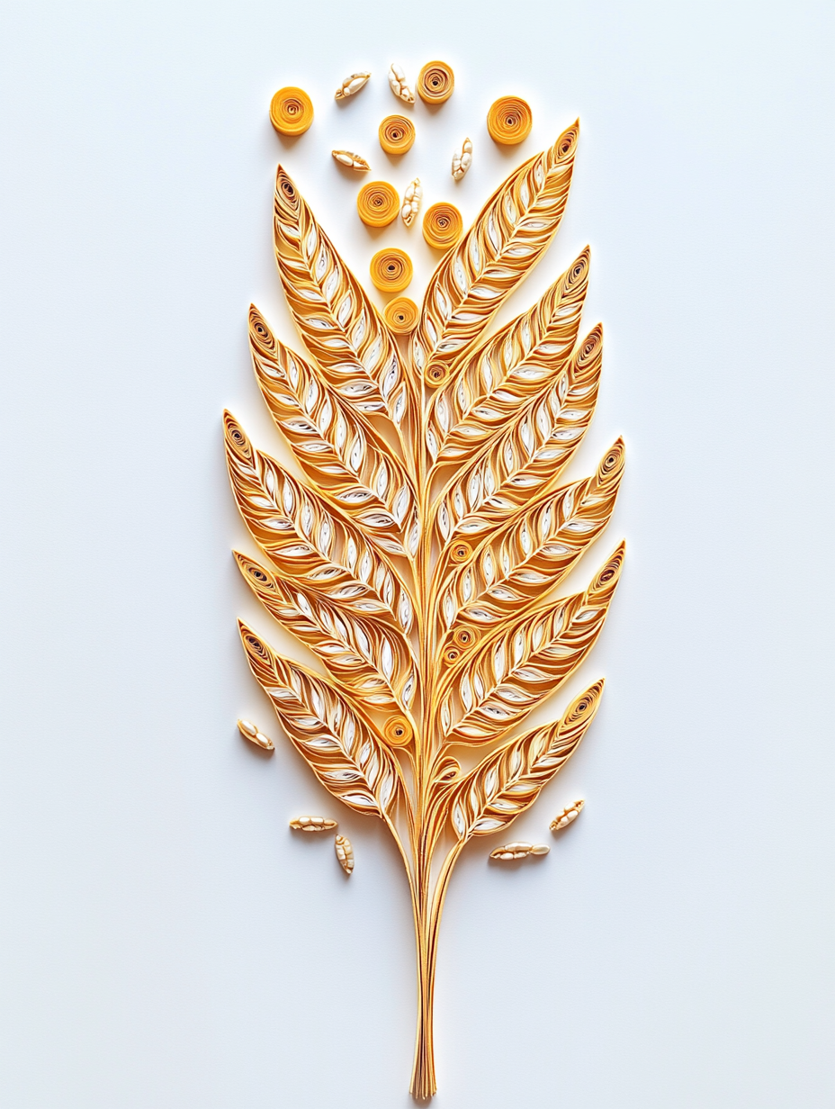 A Feathery Wheat Spike Shaped from Glittery Wheat Patch