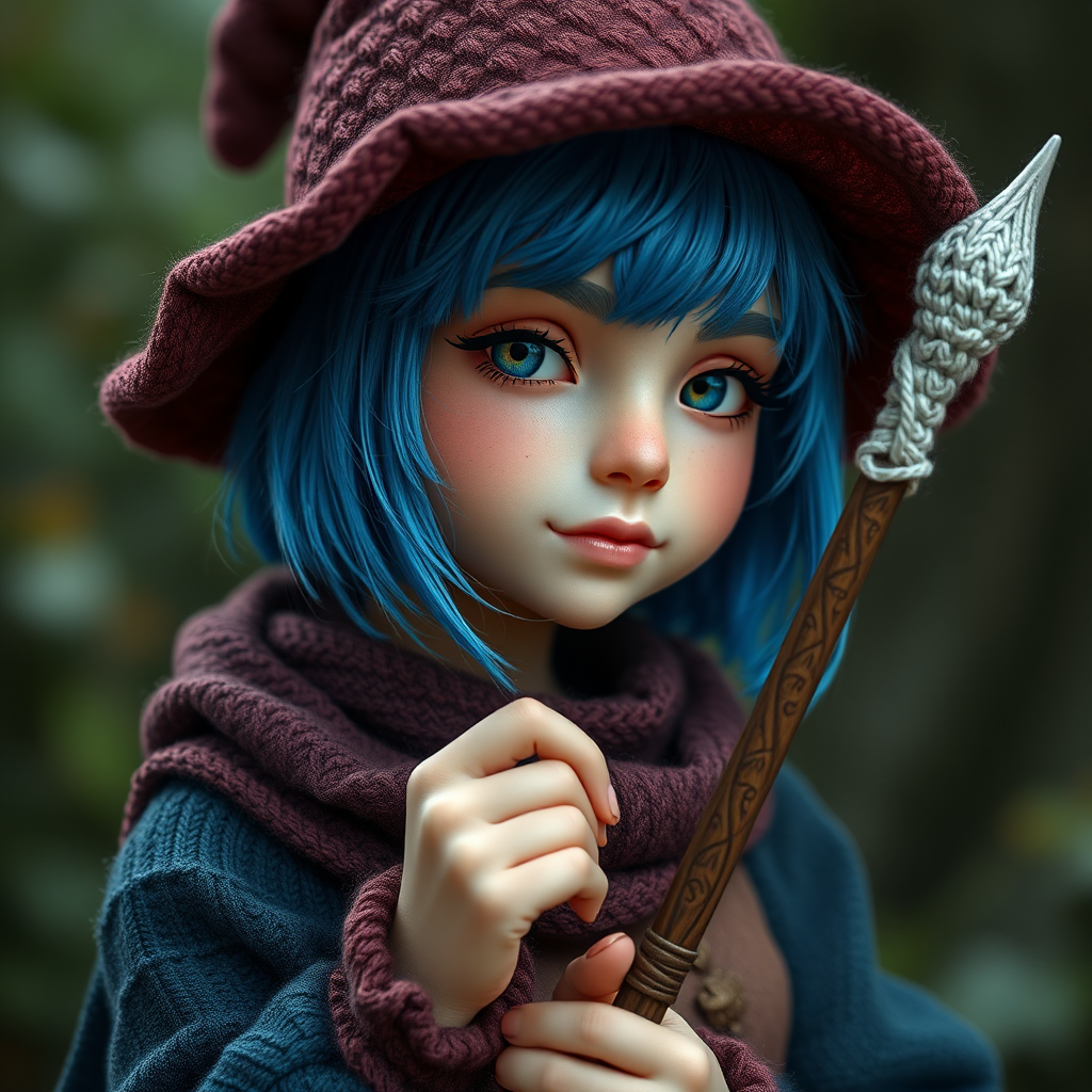 A Female Gnome Wizard with Blue Hair