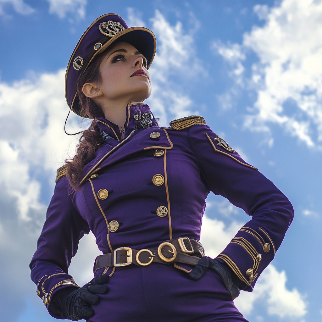 A Female Steampunk Sailor in Purple Navy Uniform